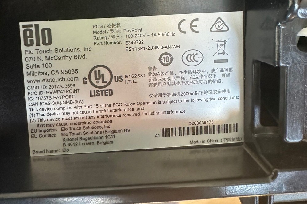 ELO PayPoint E346732 Android Open Source 32GB 13.3'' POS System - White/Reseted