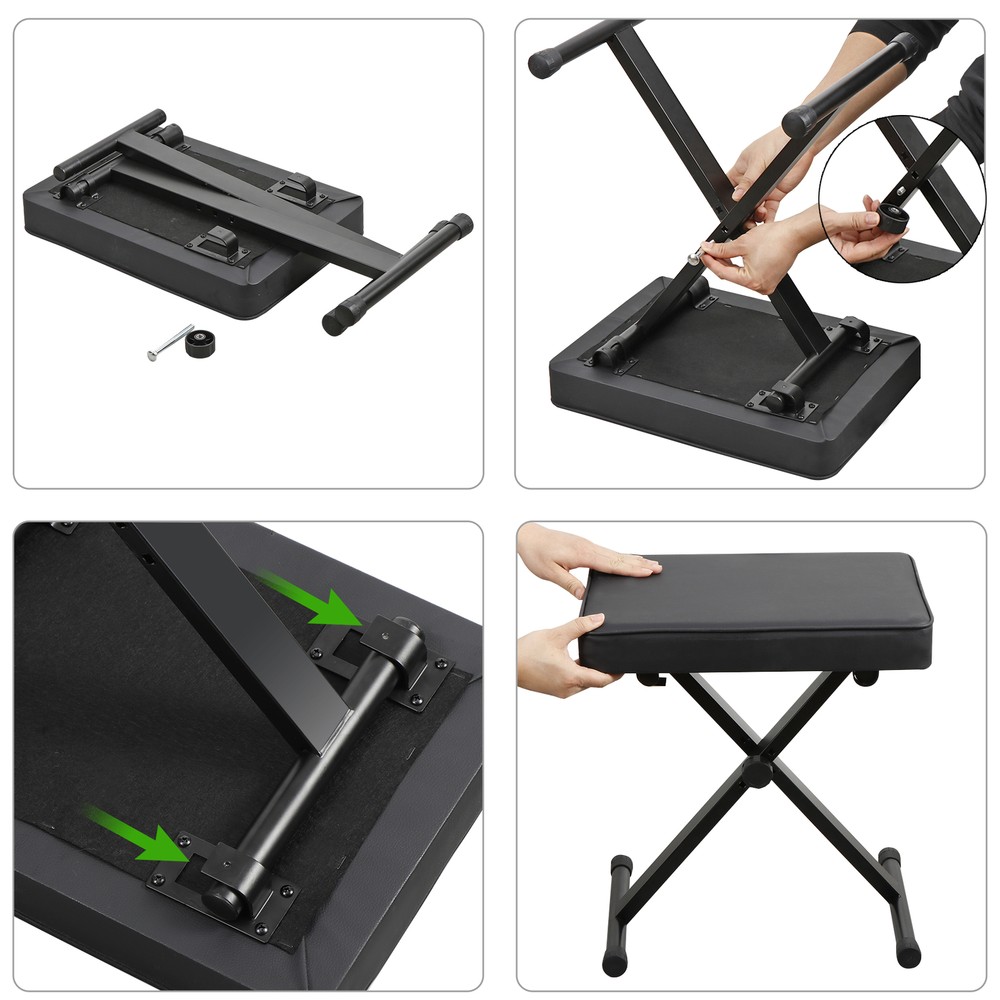 Adjustable Padded Keyboard Bench X-Style Folding Stool Piano Bench Black