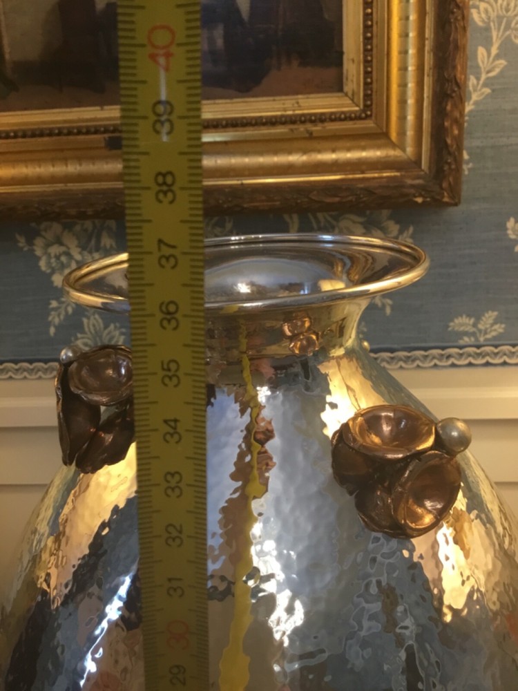 solid silver italian 1930 art deco vase, mixed metals probably GENAZZI unsigned