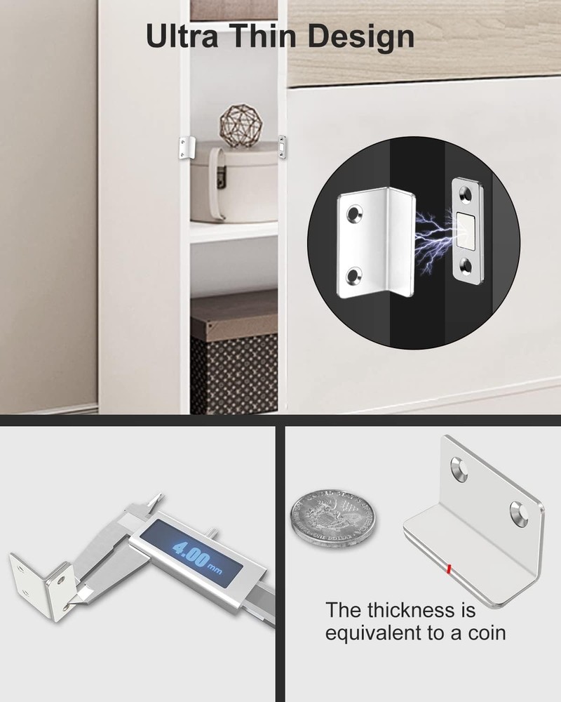 Ultra-Thin Magnetic Cabinet Catches - 4 Pack L-Shaped Adhesive Closing System