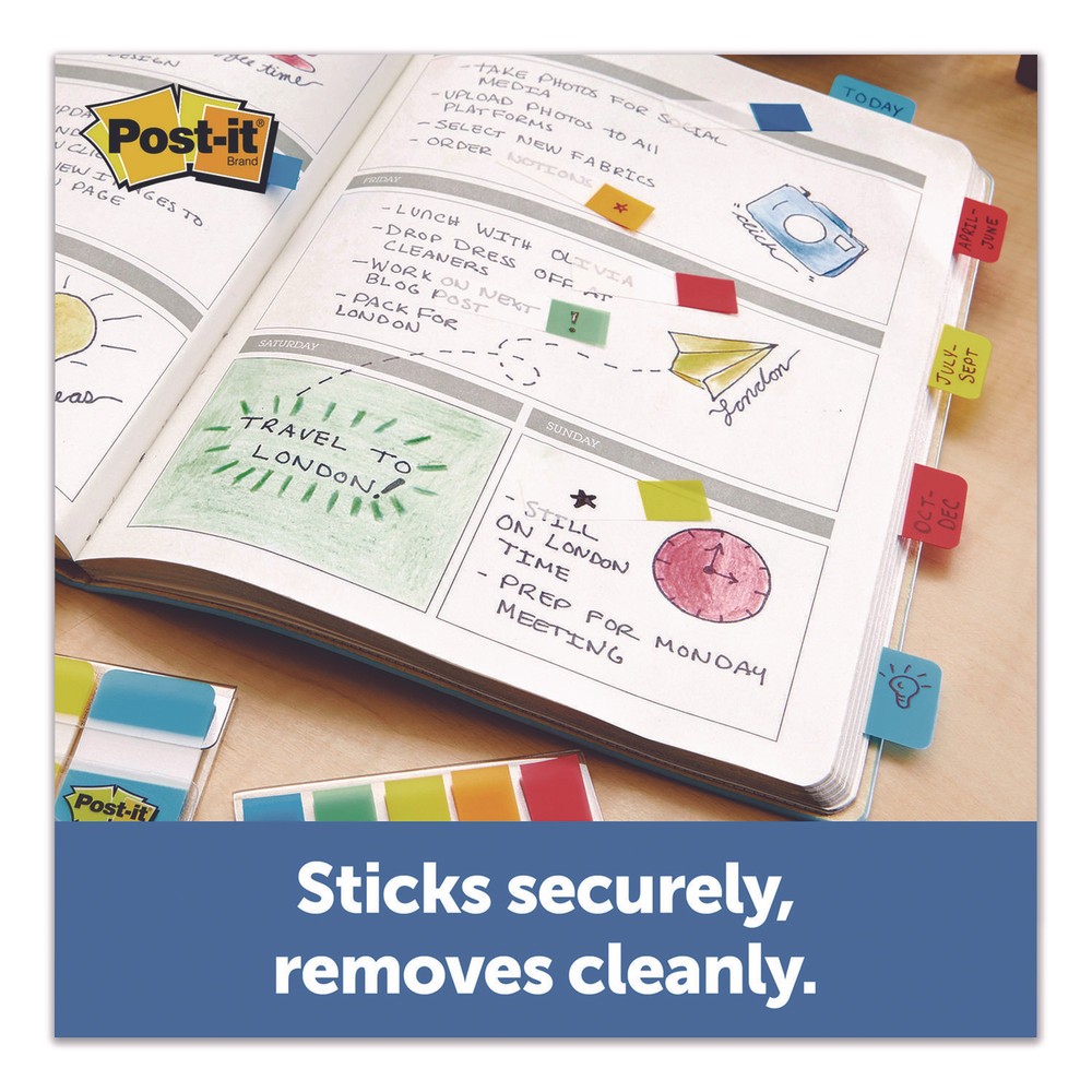 1" Plain Solid Color Tabs, 1/5-Cut, Assorted Colors, 1" Wide, 36/Pack