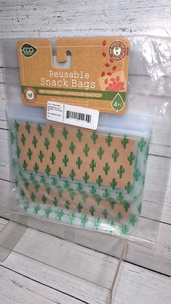 Reusable Snack Bags Sustainable Kitchen Accessory 2 Small & 2 Medium Bags