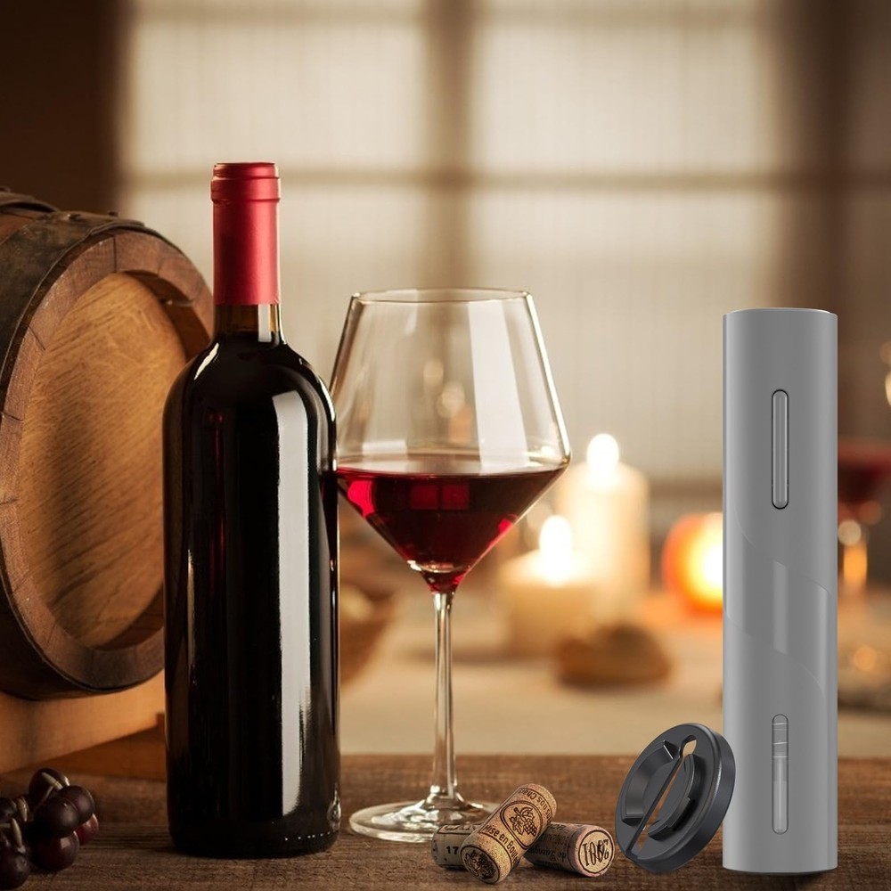 Electric Wine Opener, Automatic Operation Corkscrew, Battery Gray