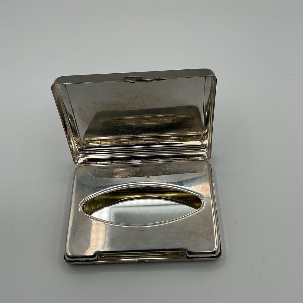 Vintage Silver plated Compact Tissue Holder W Mirror Etched GAIL