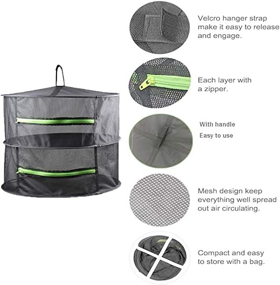 2 Layer 2ft Herb Drying Rack Black Mesh Hanging Weed Drying Rack net