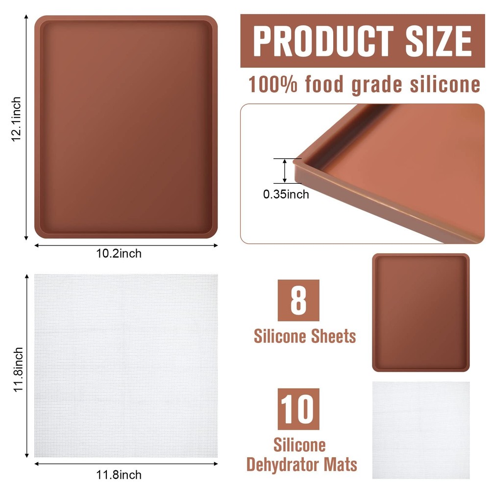 8 Pcs Silicone Dehydrator Mats 10 Mesh Screen Sheets Brown