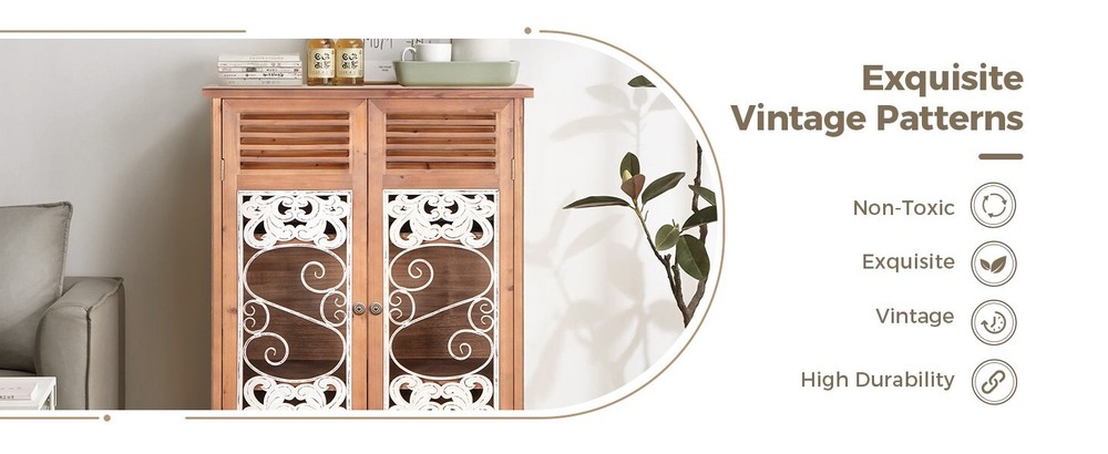 2 Doors Storage Cabinet Buffet Sideboard Distressed Accent Cabinet Entryway