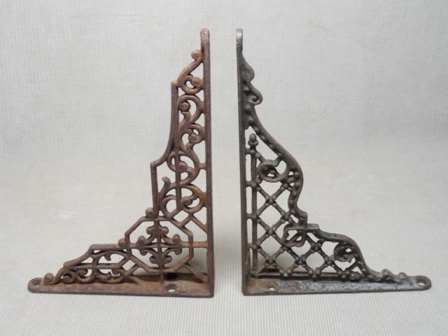 Victorian Cast Iron Shelf Brackets Same Size Different Pattern 7x5 Original 'H'
