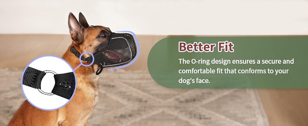 Dog Muzzle, Patented Mesh Muzzle with Panting Room for Lar