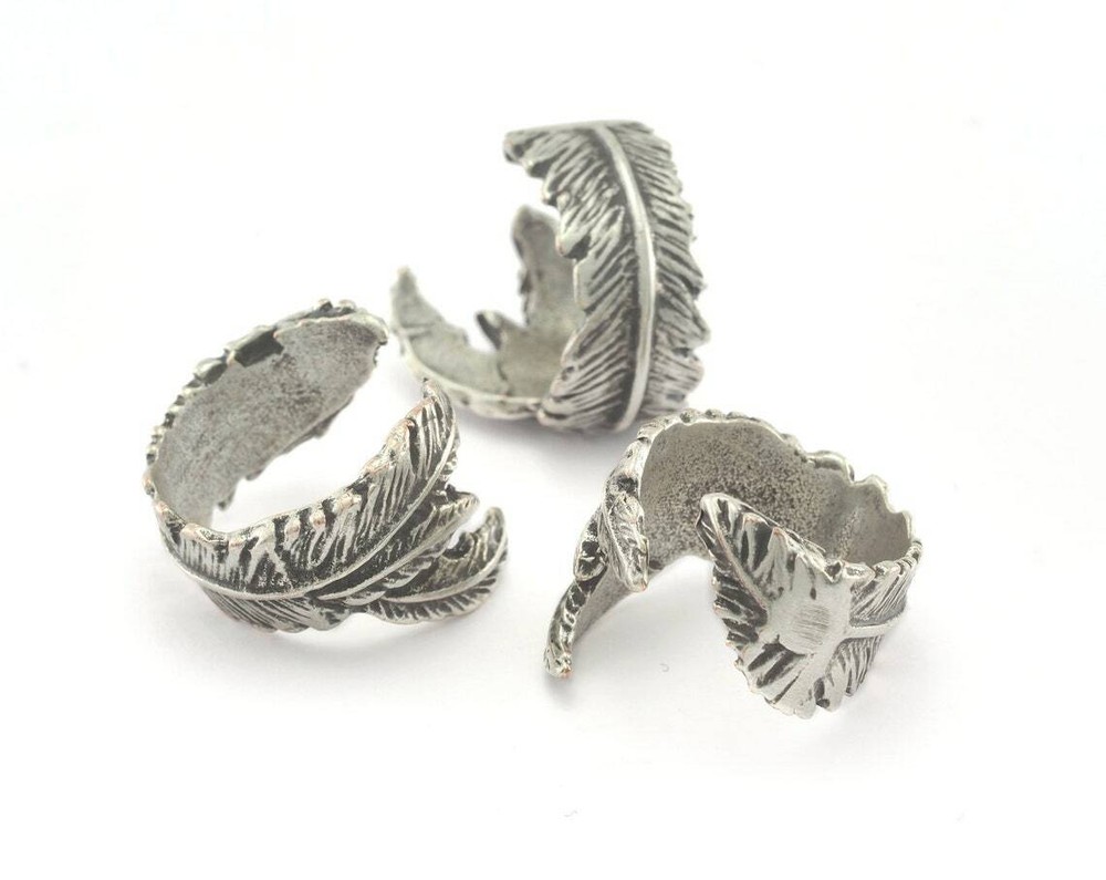 Leaf Ring Adjustable Antique Silver Plated Brass (16mm 5US inner size) 2306