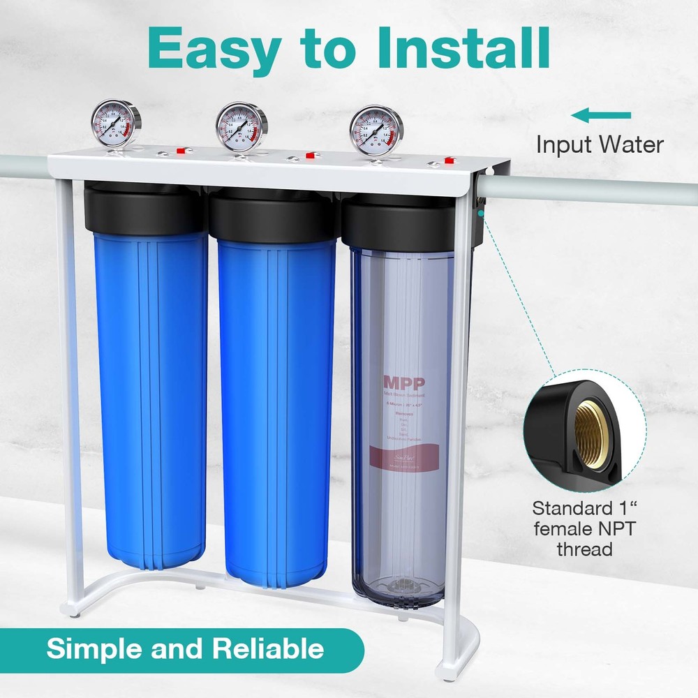 4-Stage 20x4.5" Big Blue Spin Down Sediment Whole House Water Filtration System