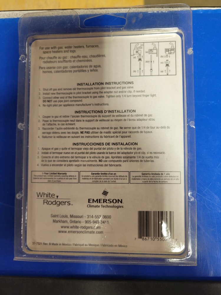 THERMOCOULPLE 18" UNIVERSAL GAS PILOT LIGHT CONTROL WHITE RODGERS BRAND