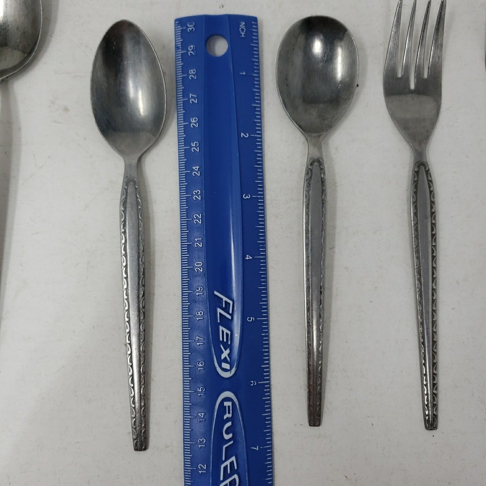 Rogers Stainless ENSENADA Korea Flatware Silverware Scroll Black Accent MCM 15pc