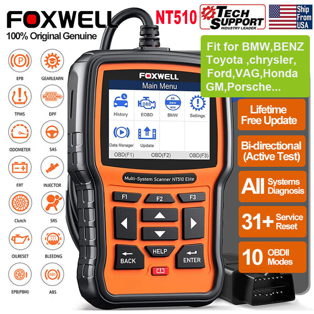 Foxwell NT510 Elite All Systems OBD2 Scanner Car Diagnostic Bidirectional Tool