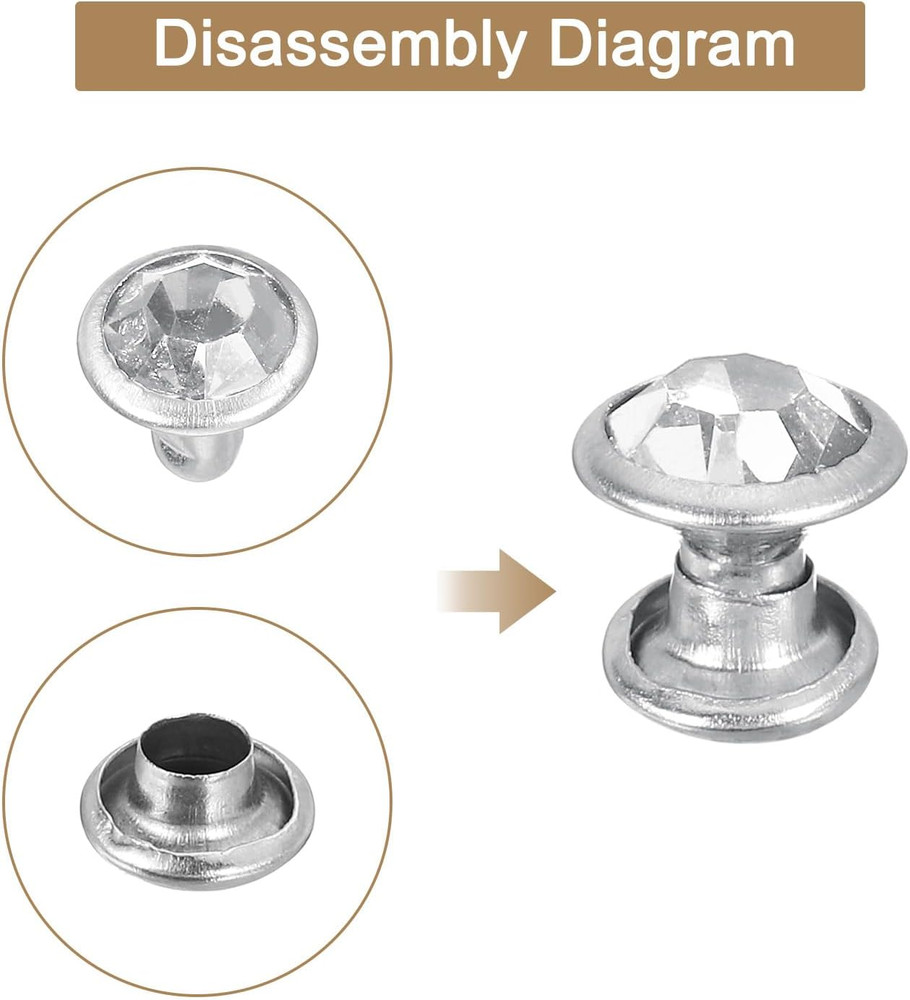 60 Sets Rhinestone Rivets, 8Mm Leather Rivets Crystal Rivets Stud Rapid Double C