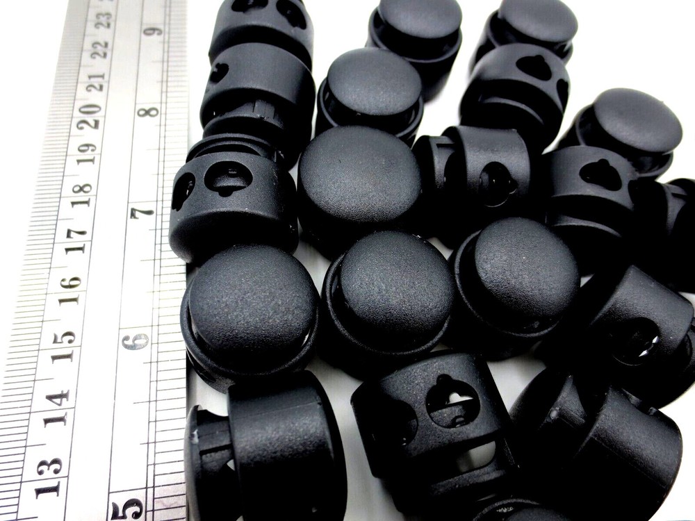 Spring Loaded Slide Lock 2 Hole - Fit Up To 7/32" Thick String - Durable! Black