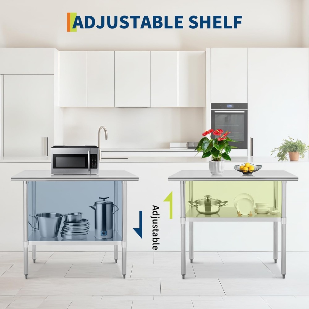Stainless Steel Table 36x24 Inch Kitchen Prep Table with Adjustable Shelf