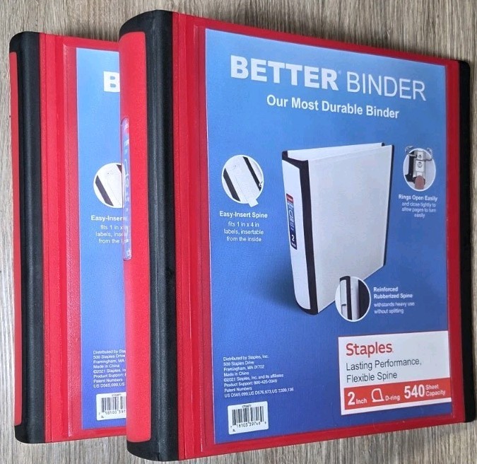 2 Pack Staples Better Binder, 2-Inch, Red