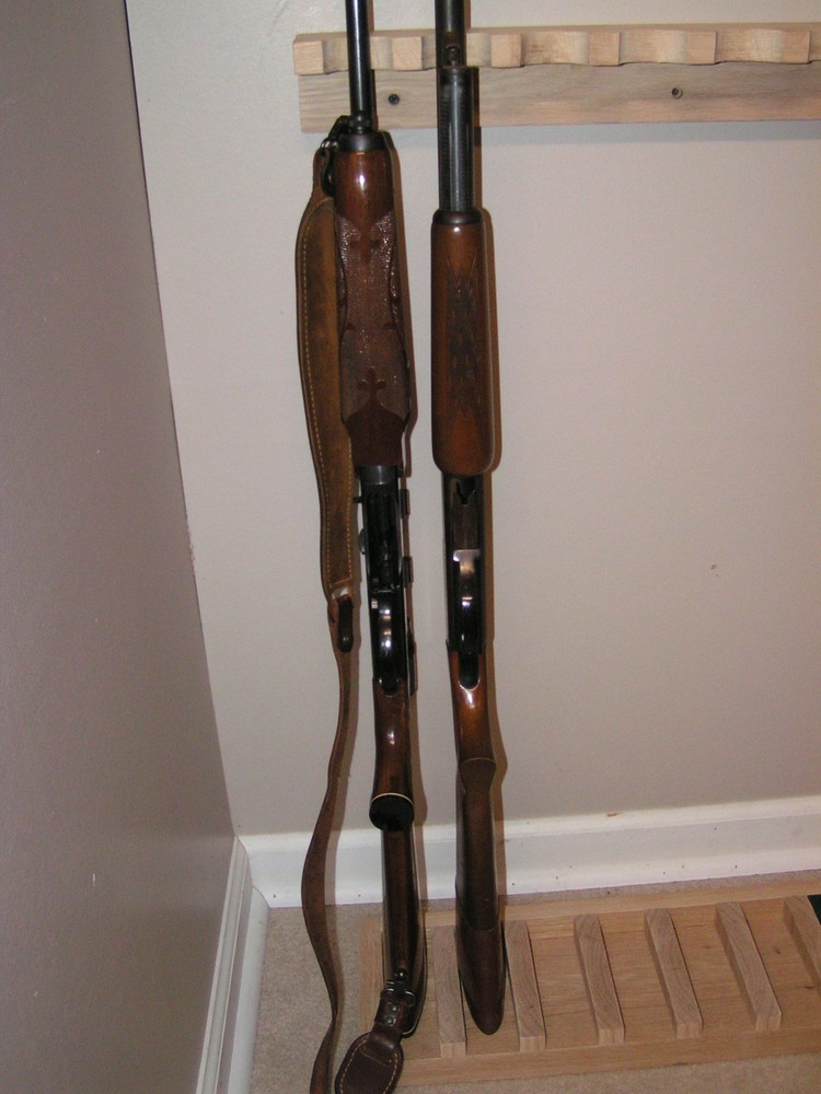 14 gun - wood closet gun rack with floor base- Solid Oak