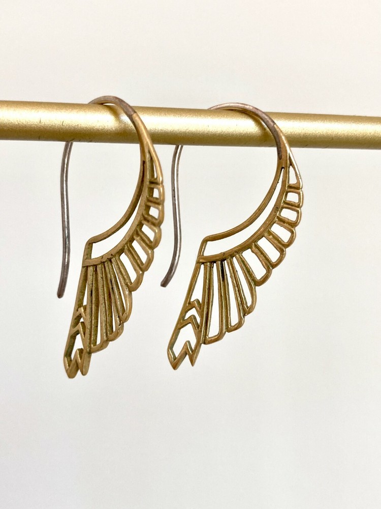 Art Deco Gold Tone Wing Earrings