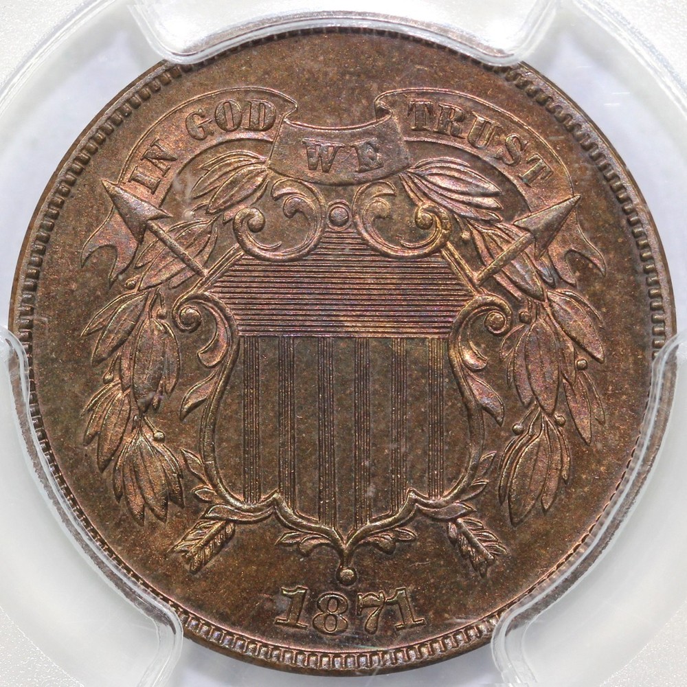 1871 2c Proof Two Cent Piece PCGS and CAC PR 65+RB