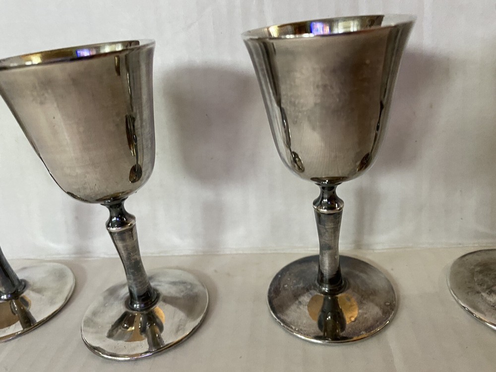 4 Small Italian Silver Plated 4” Wine Goblets de Uberti Barware