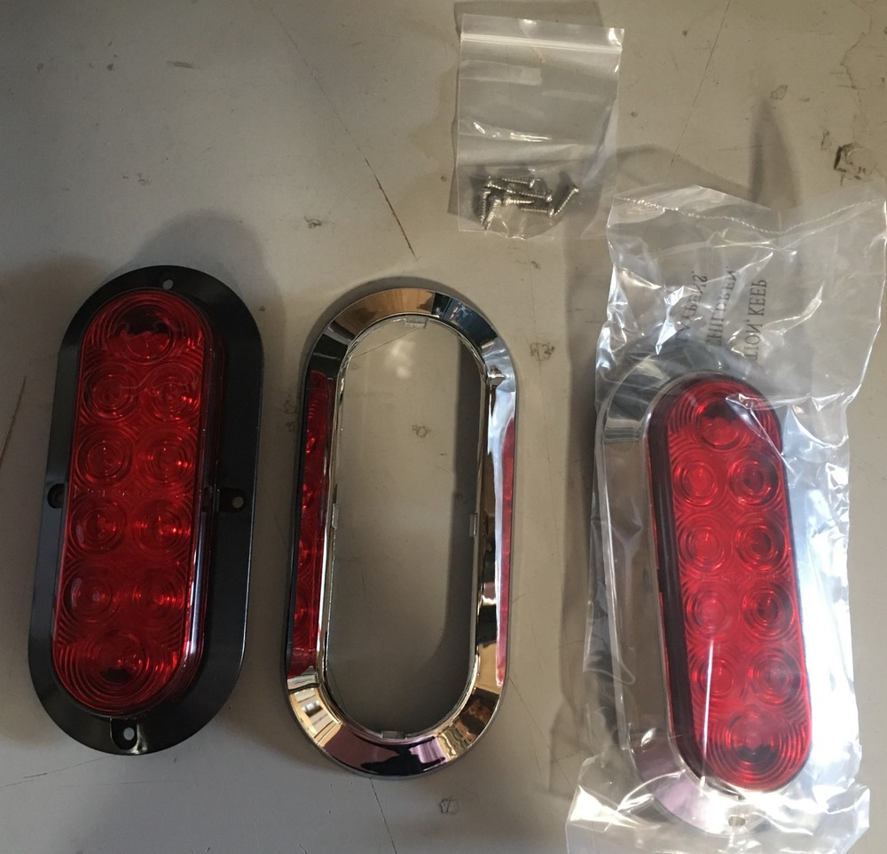 4pcs 6" Chrome Oval Trailer Truck Red 10 LED Surface Mount Stop Turn Tail Lights
