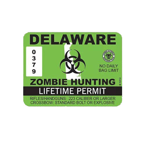 Delaware Zombie Hunting Permit Sticker Decal