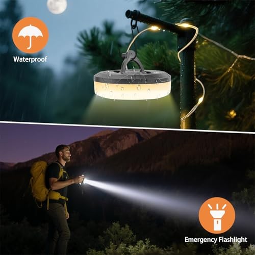 Camping String Lights, 4 in 1 Portable Camping Light Rechargeable, 1 Pack Black