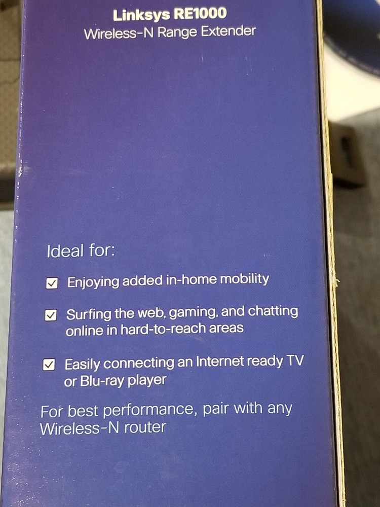 Cisco Linksys Wireless-N Range Extender RE1000 Original Device Box Cables Manual