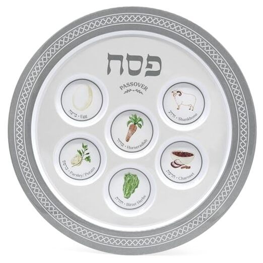 Passover Classic Silver Seder Plate, Melamine Silver Design Passover Single