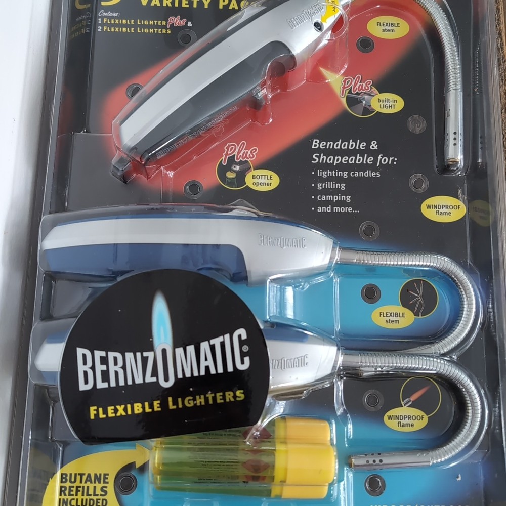 3-PACK BernzOmatic Refillable Flexible Bendable BUTANE LIGHTER Windproof Grill