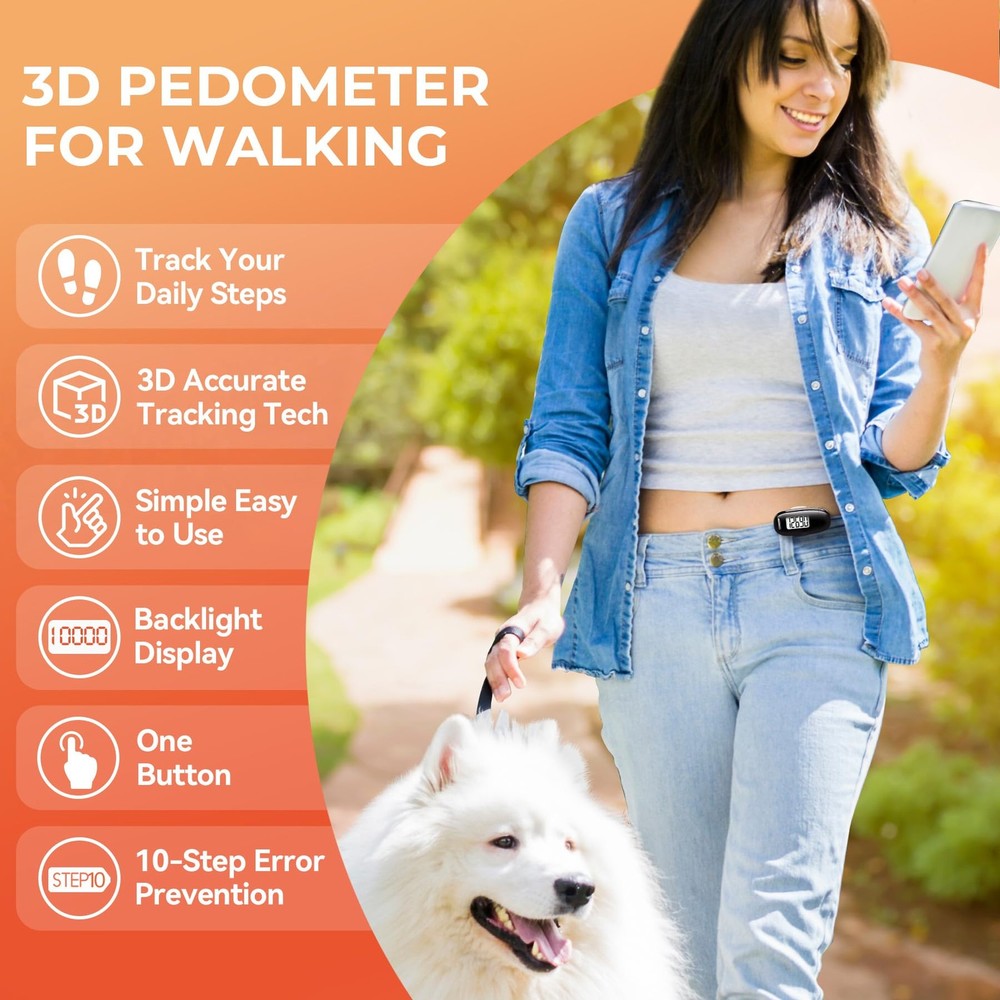 3D Pedometer for Walking, Simple Walking Step Counter with Removable Clip and...