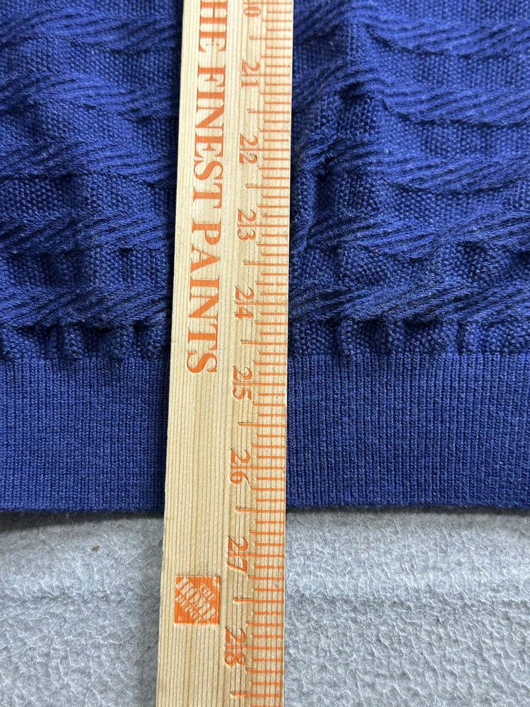 Massimo Dutti Sweater Mens Medium Blue Cotton Textured Pullover Button Collar