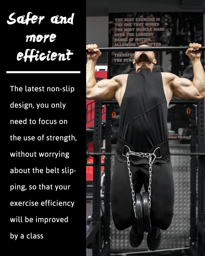 Neoprene Dip Belt with Chain for Weightlifting, Pull Ups, Squats - 1 Size