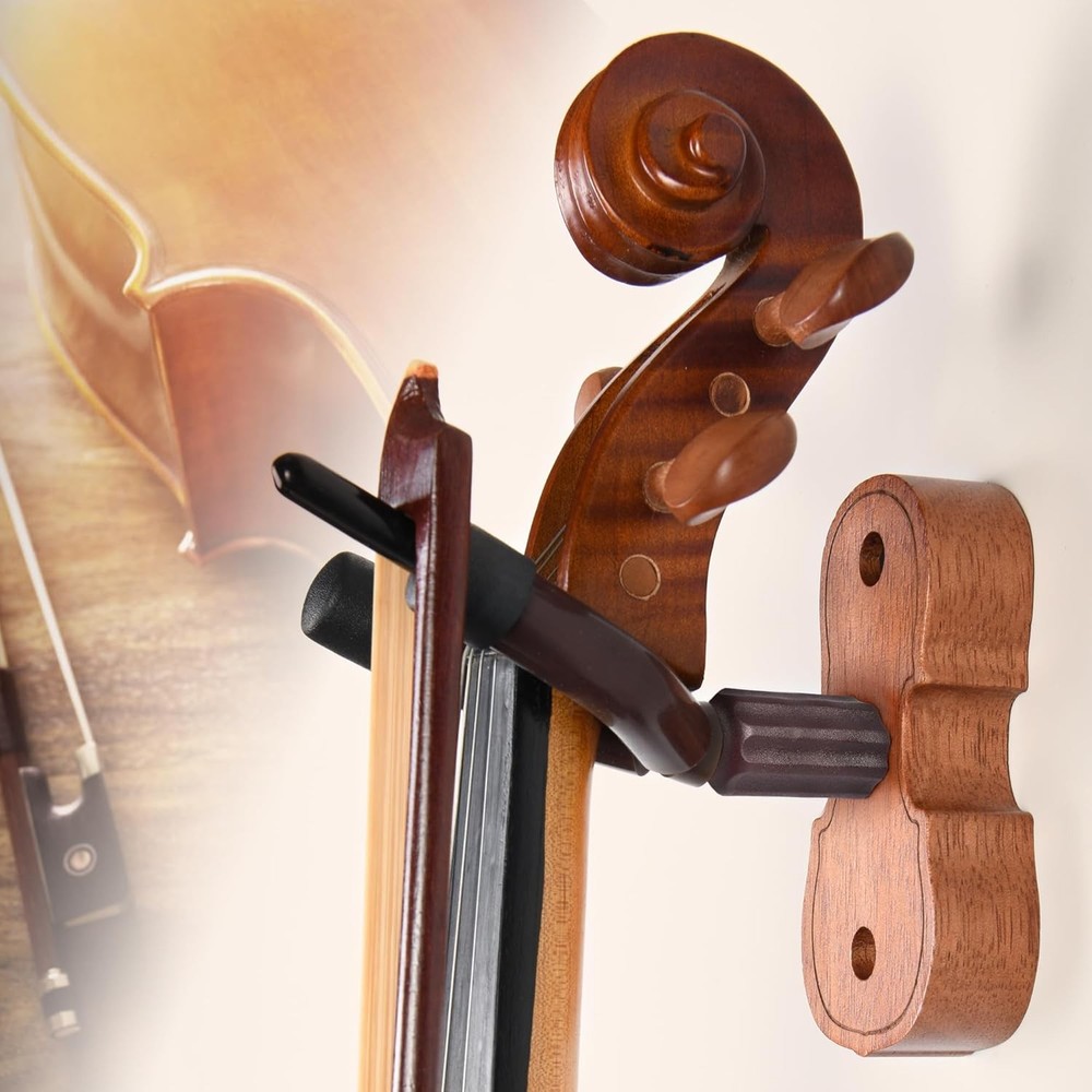 Violin Wall Mount Violin Hanger Mahogany with Bow Hook