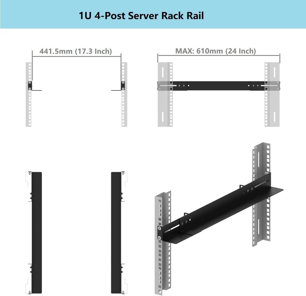 Universal 4-Post or 2-Post Rack Rails - Server Mount Kit