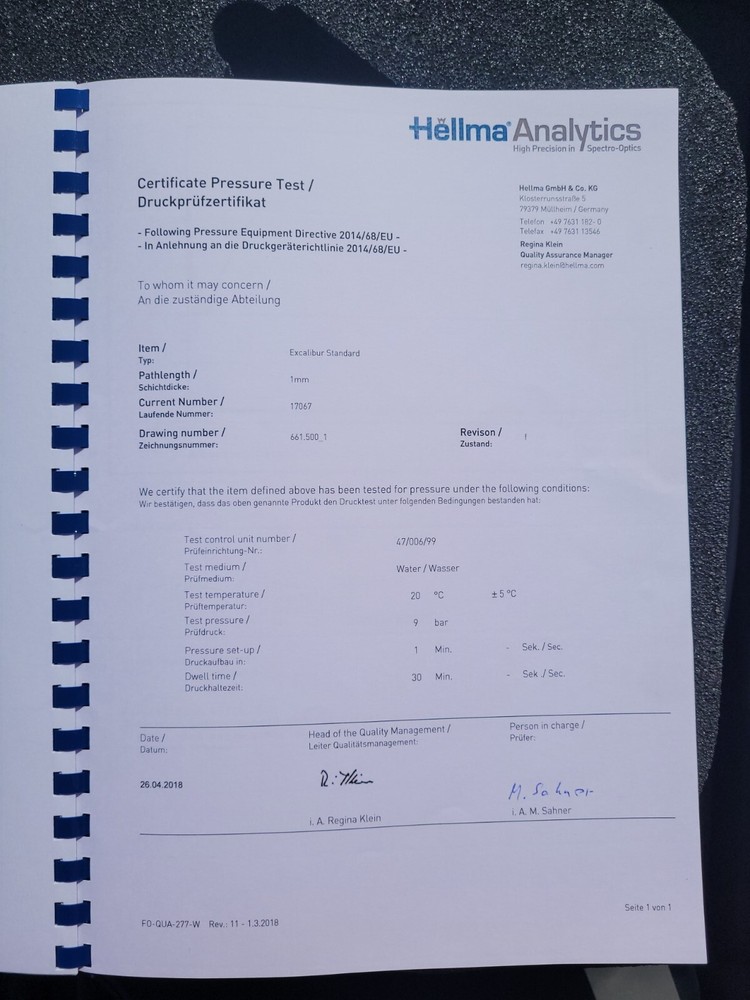 Hellma Analytics Excalibur All Quartz Immersion Probe