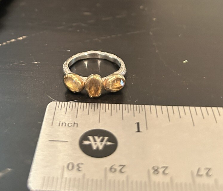 Yellow Citrine 3 Stone Ring