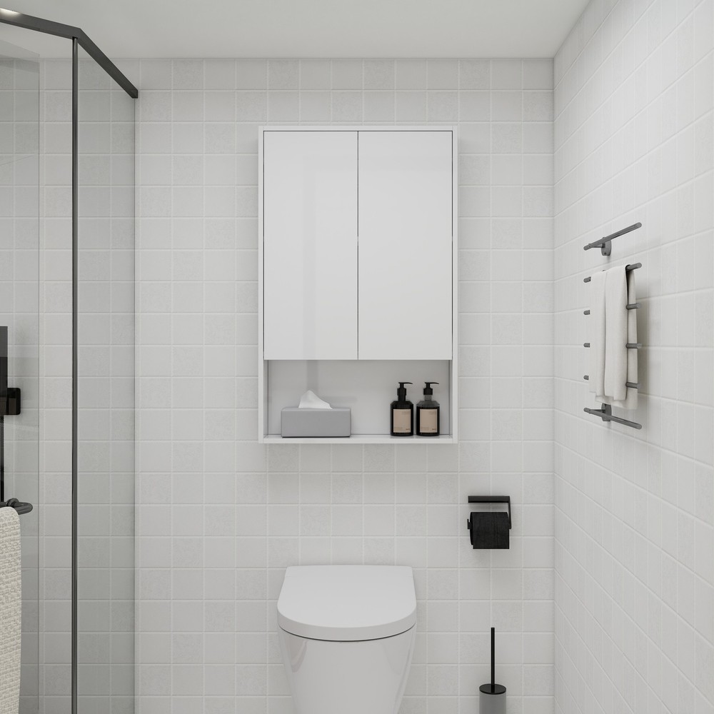 24"Bathroom Wall Cabinet, Soft Close Doors, Float Mounting Design,Glossy White,(