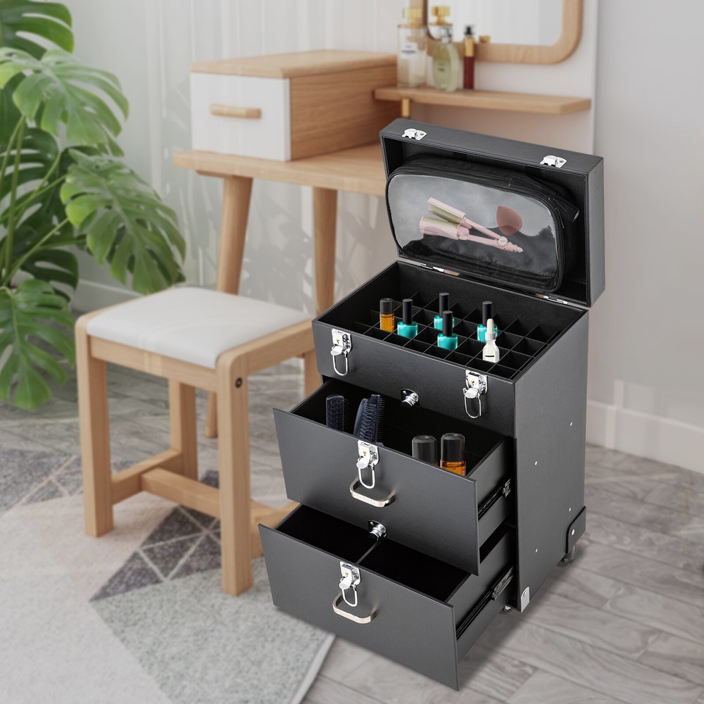 Cosmetic Trolley Makeup Storage Organizer Rolling Makeup Train Case Luggage Box