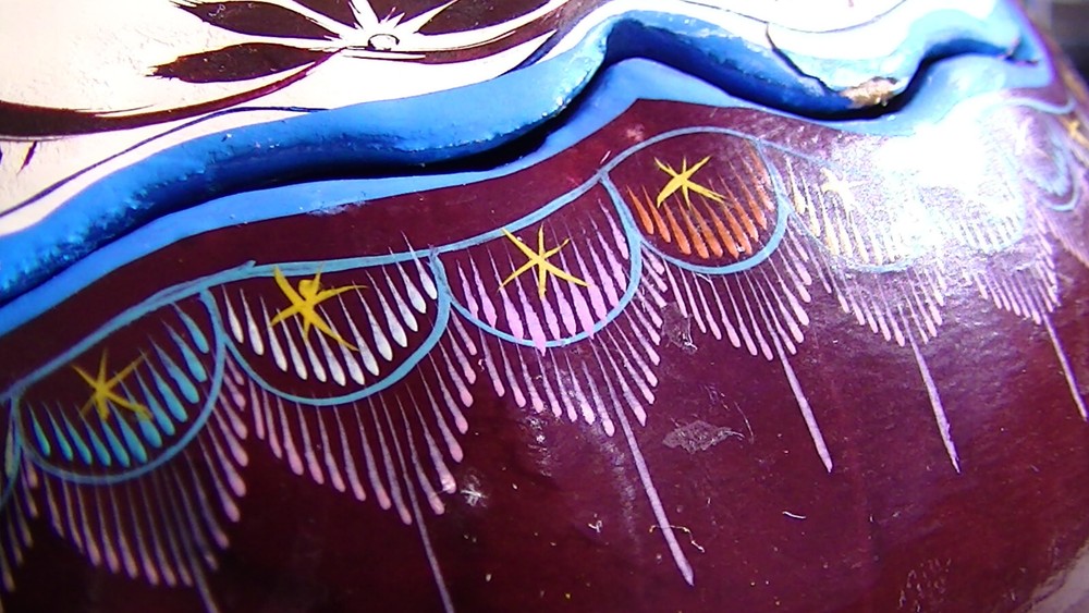 Hand Painted Gourd 5" Wide x 3"Tall Origin unknown Some Damage