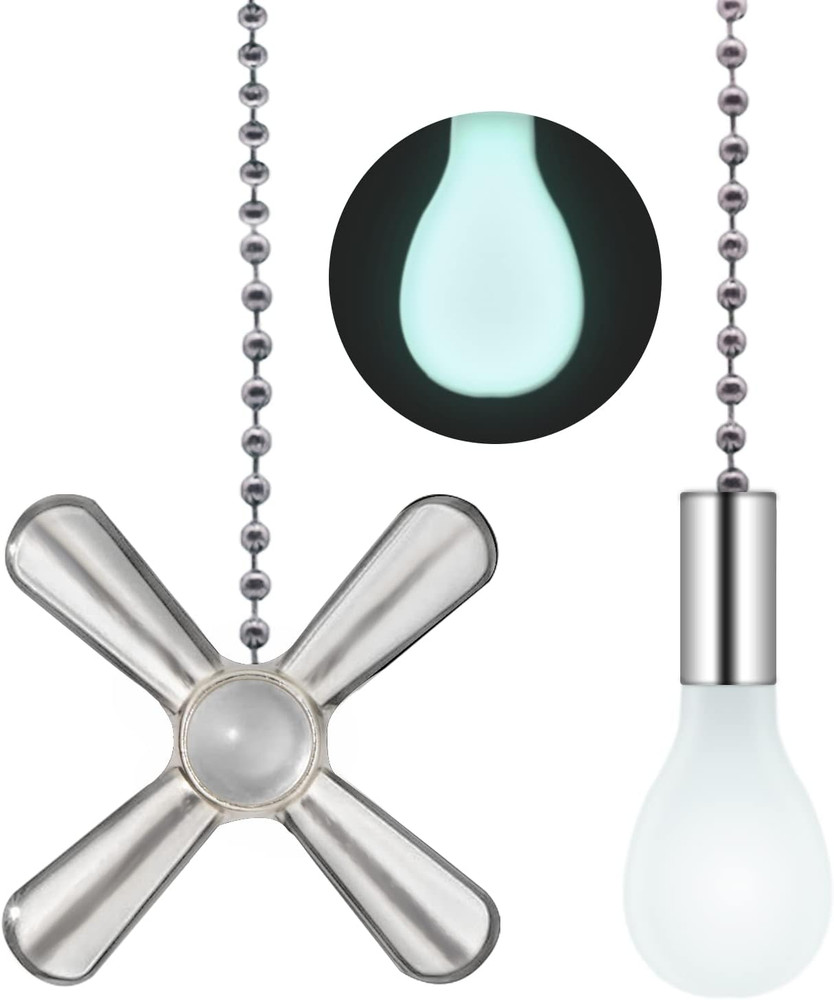 Silver Ceiling Fan Pull Chain Set, 2Pack 3Mm Diameter Beaded Fluorescent Decorat