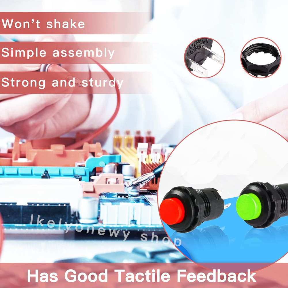 12Mm Mini Latching Push Button on off Switch Prewelded Wire,Self-Locking Micro r