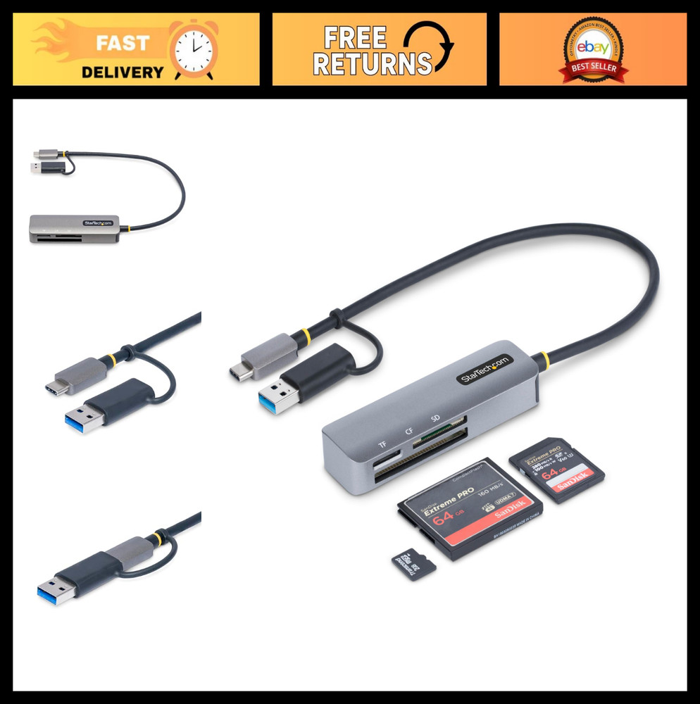 USB 3.0 Multi-Media Card Reader for SD/microSD/CompactFlash, USB-C & USB-A Adapt