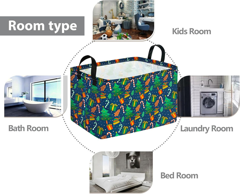 Rectangular Christmas Basket Storage Bin Collapsible Nursery Hamper Book Shel...