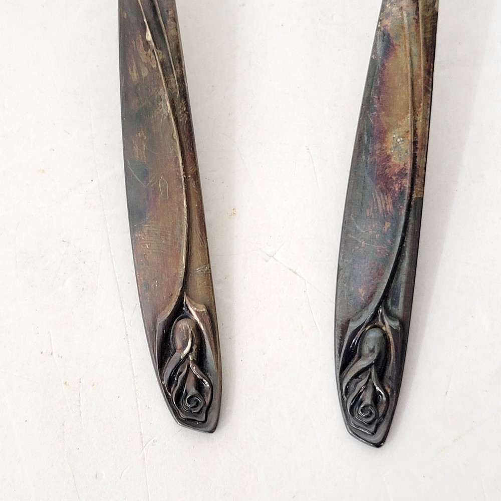 International Deep Silver Salad Servers with Rose Design