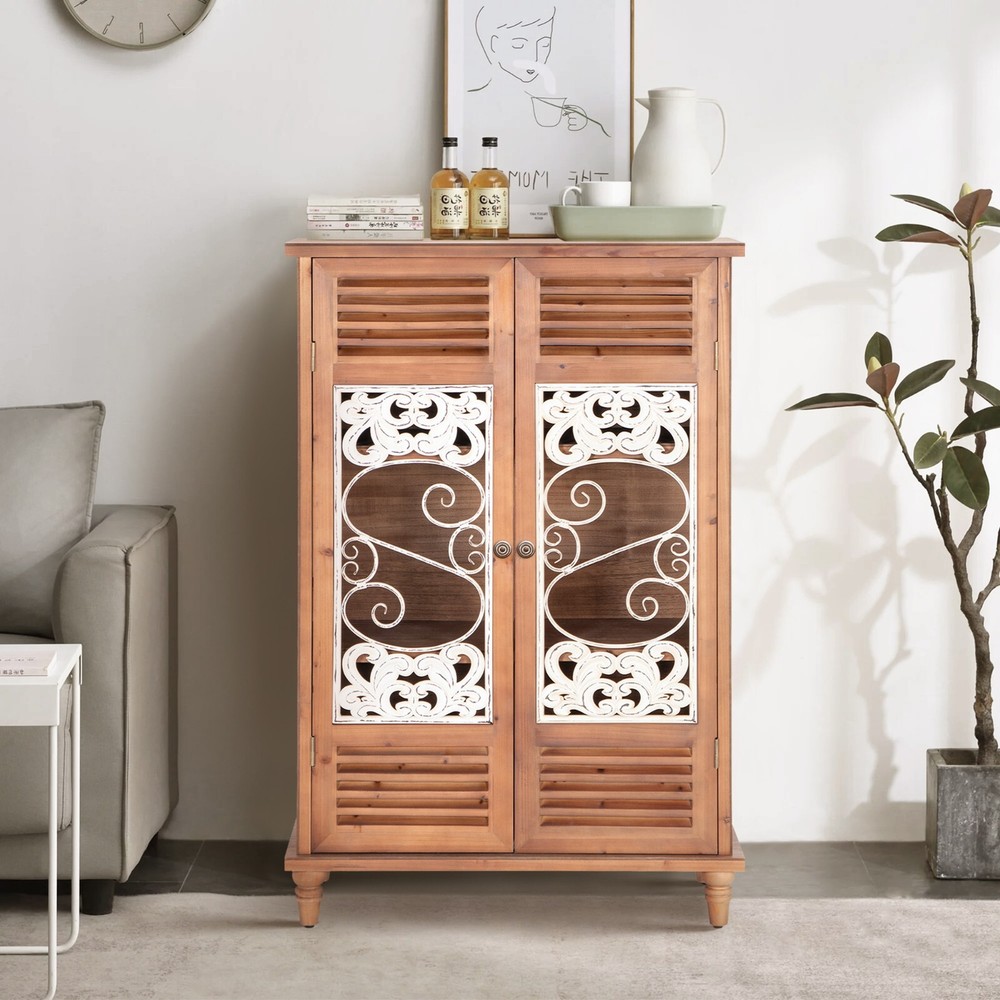 2 Doors Storage Cabinet Buffet Sideboard Distressed Accent Cabinet Entryway