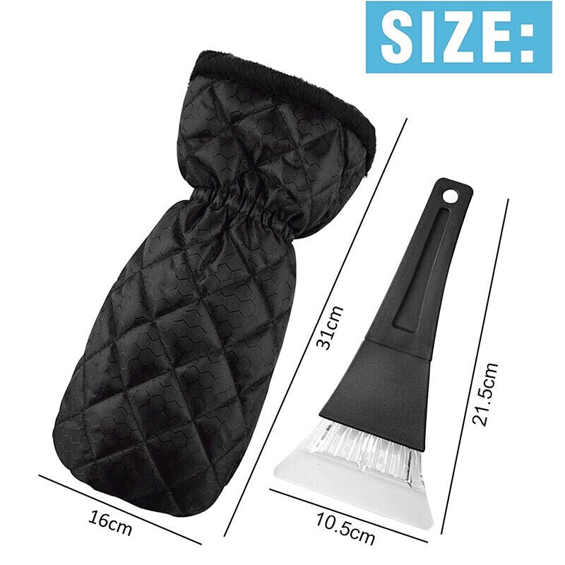 Car Windscreen Ice Scraper With Glove Snow Remover Waterproof Lined Black
