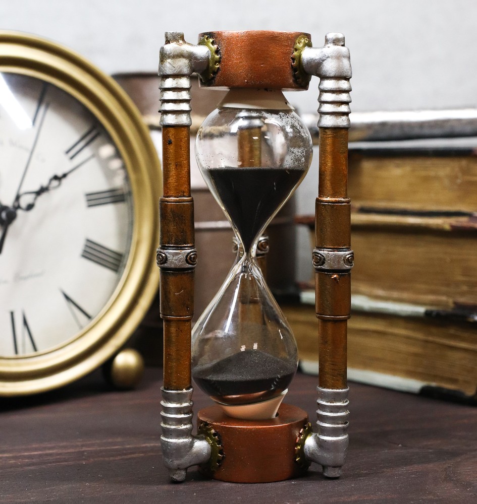 Ebros Past Present & Future Steampunk Gearwork Sandtimer Black Sand Sculpture